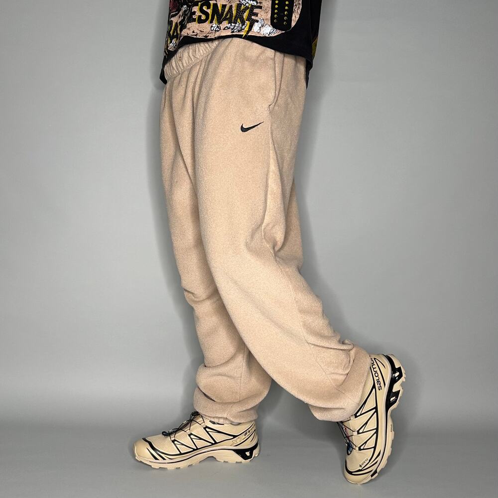 Vintage Y2K Nike Sweatpants Mens 2XL Tan Black Swoosh Fleece Joggers